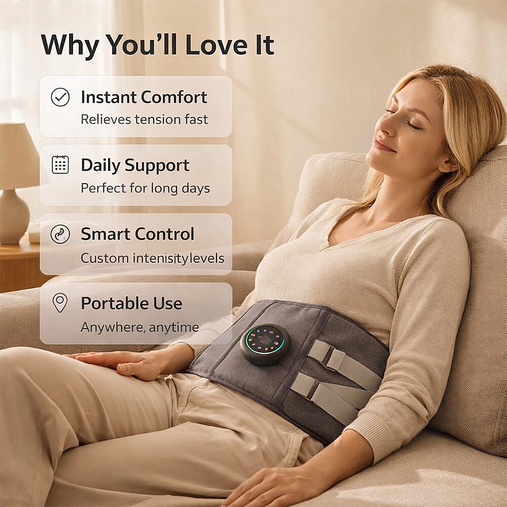 Livmore Rechargeable Hot Compress Portable Massager Belt with Heat and Vibration Therapy - Gray