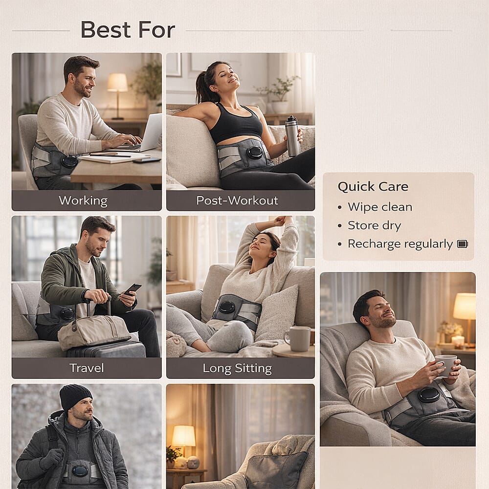 Livmore Rechargeable Hot Compress Portable Massager Belt with Heat and Vibration Therapy - Gray