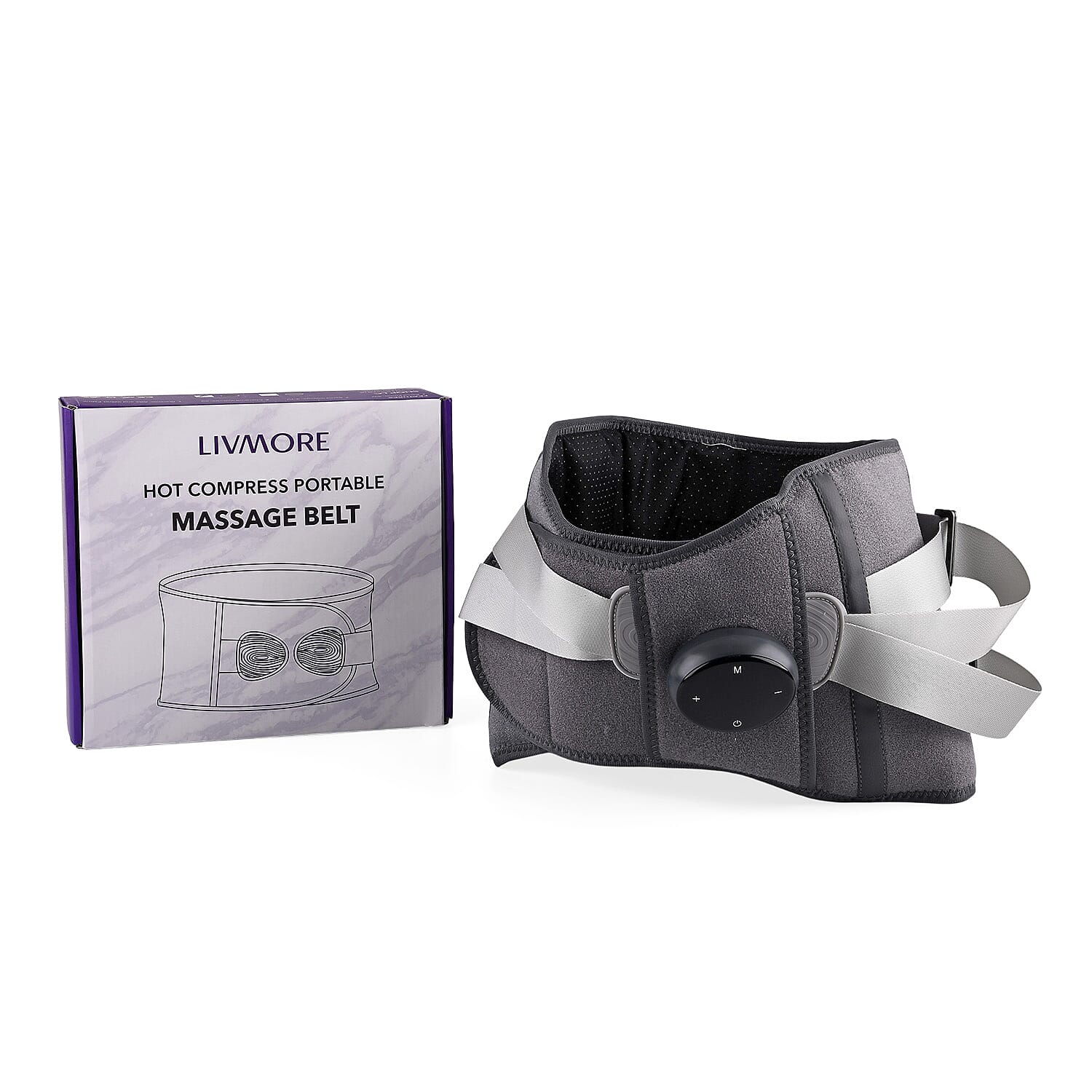 Livmore Rechargeable Hot Compress Portable Massager Belt with Heat and Vibration Therapy - Gray
