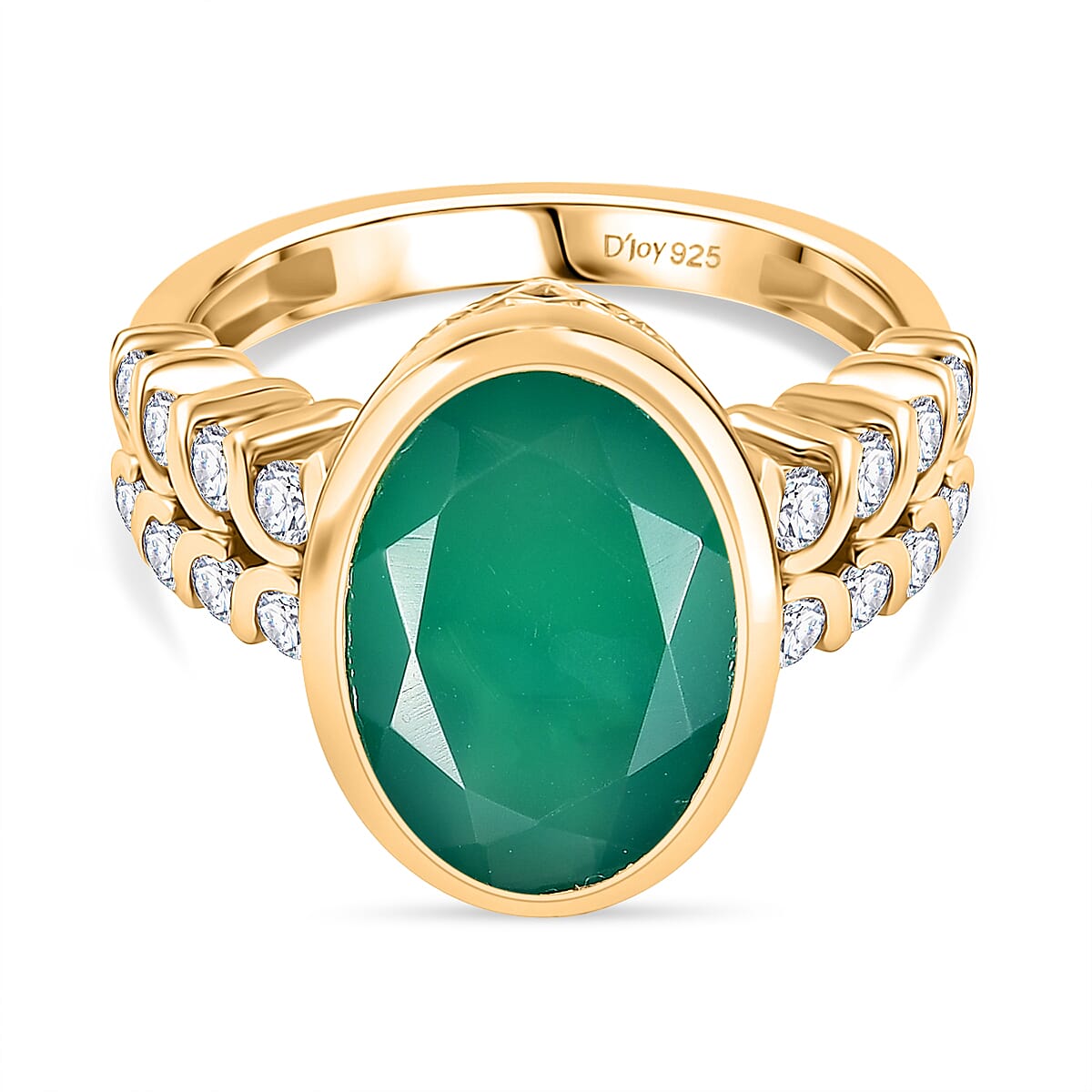 D'joy Verde Onyx & White Zircon Ring in 14K Yellow Gold Plating Sterling Silver 5.20 Ct.