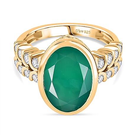 D'joy Verde Onyx & White Zircon Ring in 14K Yellow Gold Plating Sterling Silver 5.20 Ct.