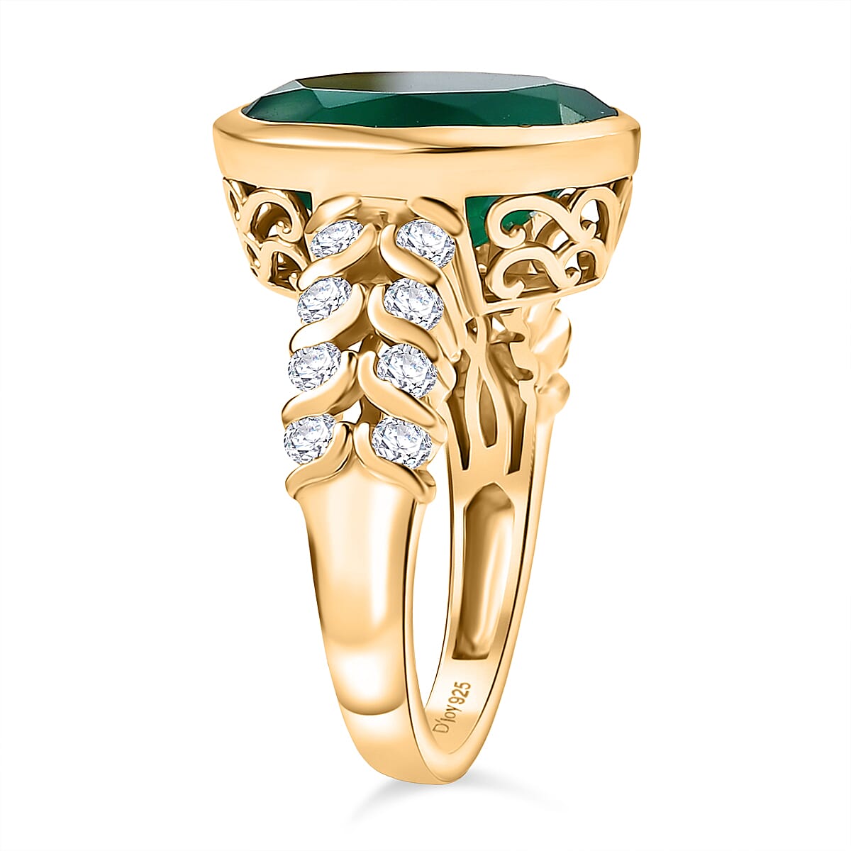 D'joy Verde Onyx & White Zircon Ring in 14K Yellow Gold Plating Sterling Silver 5.20 Ct.
