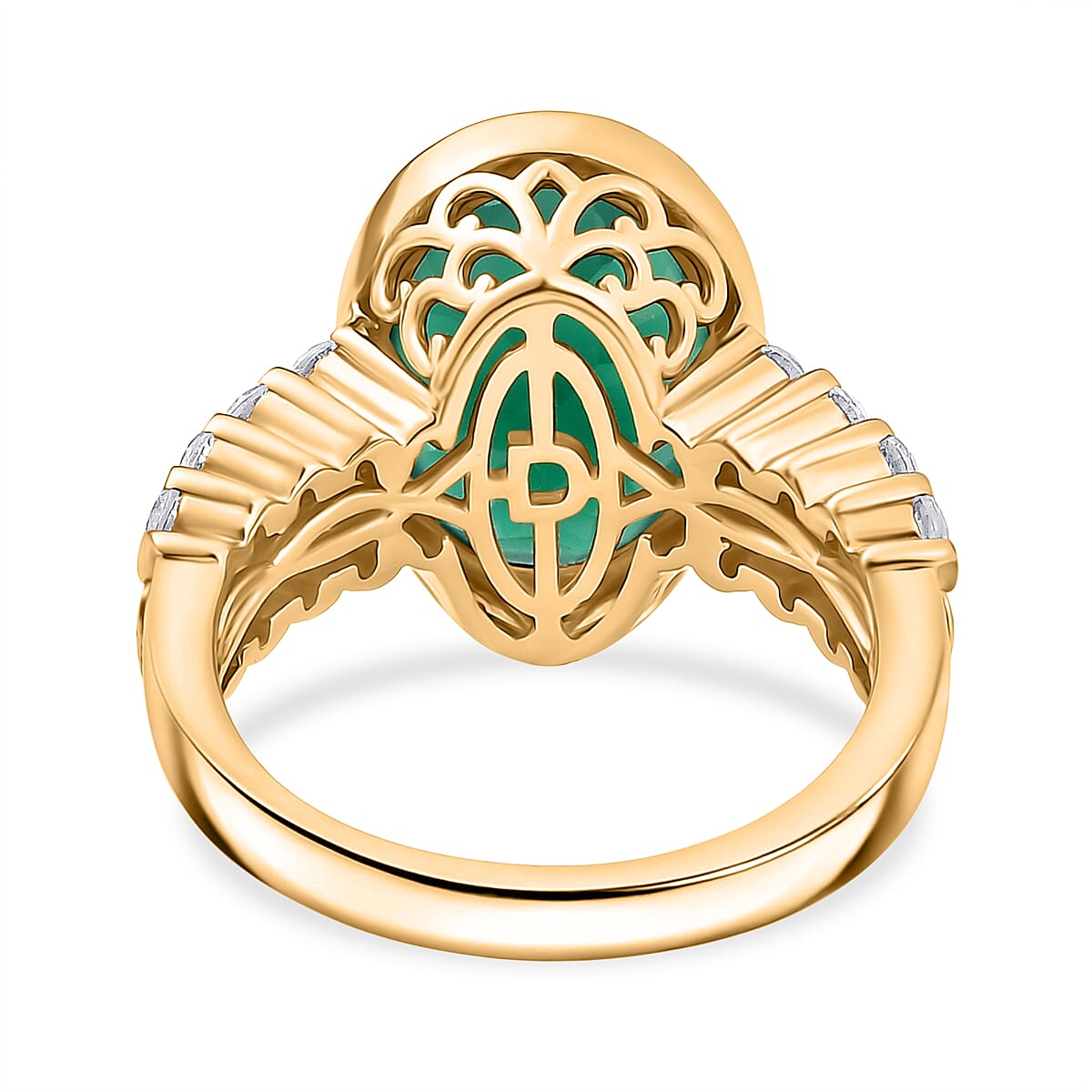 D'joy Verde Onyx & White Zircon Ring in 14K Yellow Gold Plating Sterling Silver 5.20 Ct.