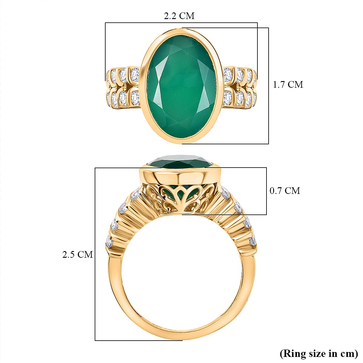 D'joy Verde Onyx & White Zircon Ring in 14K Yellow Gold Plating Sterling Silver 5.20 Ct.