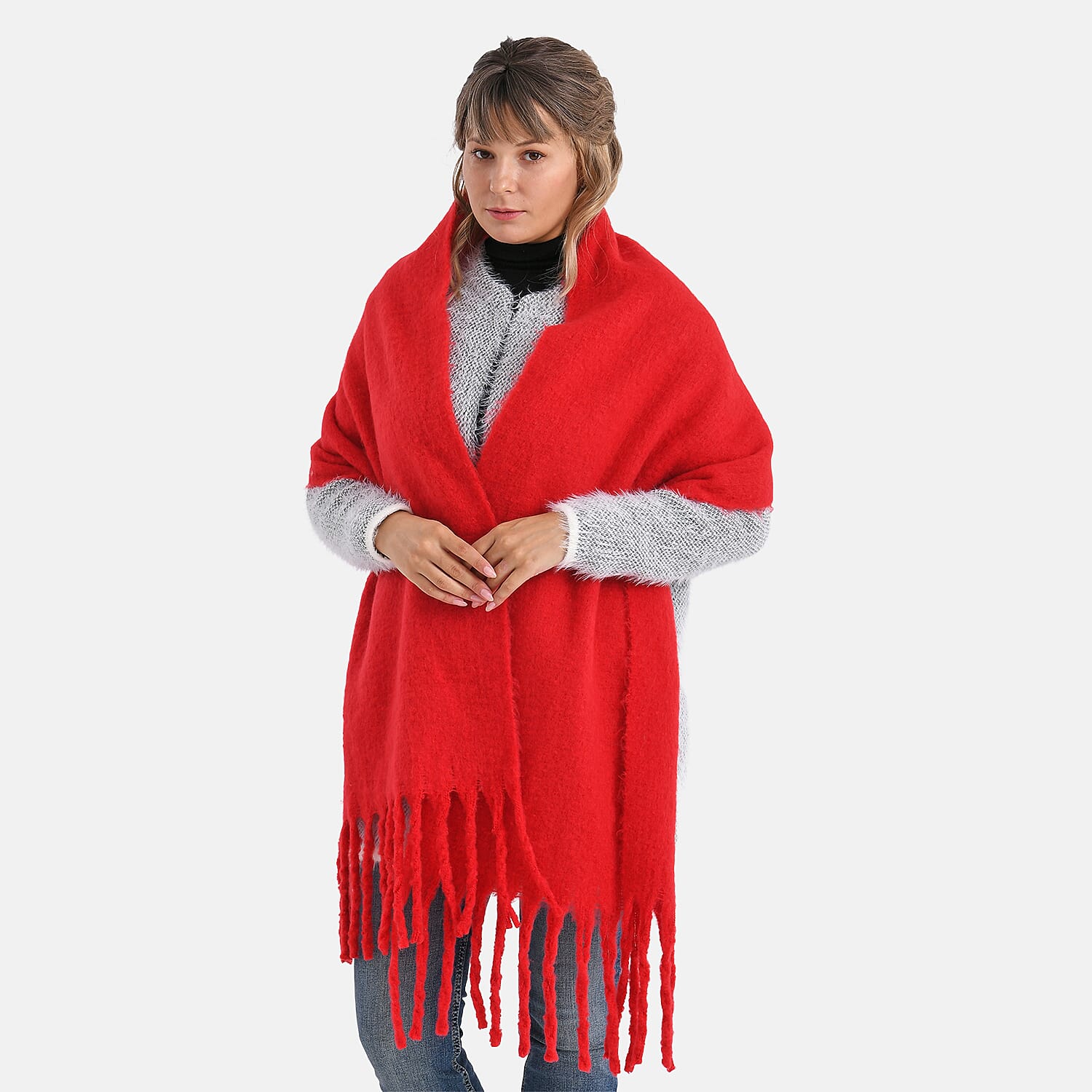 Soft Touch Large Tassle Scarf (190 x 40 cm) - Red