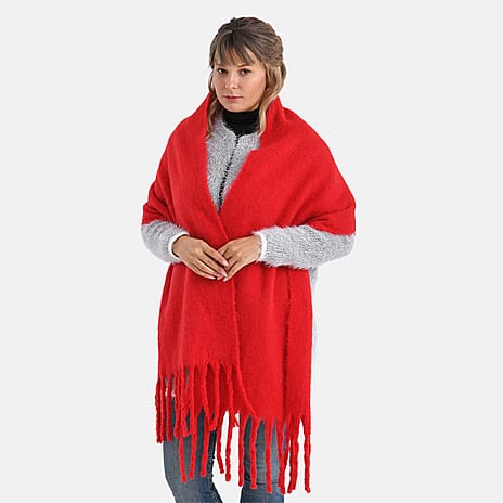 Soft Touch Large Tassle Scarf (190 x 40 cm) - Red