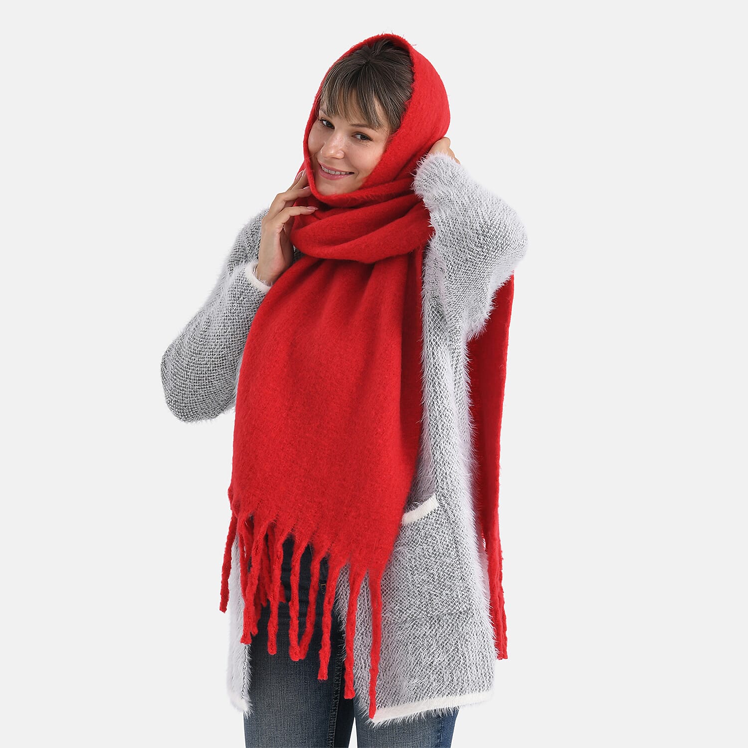 Soft Touch Large Tassle Scarf (190 x 40 cm) - Red