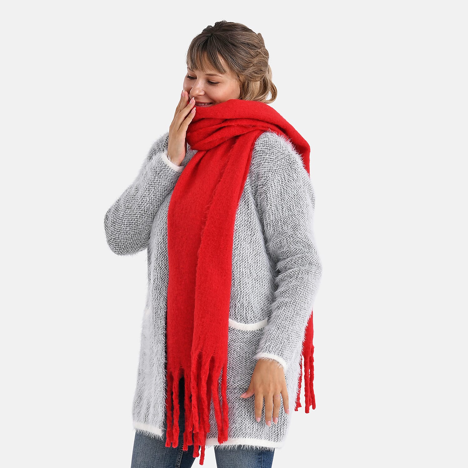 Soft Touch Large Tassle Scarf (190 x 40 cm) - Red