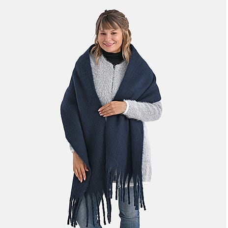 Soft Touch Large Tassle Scarf (190 x 40 cm) - Navy