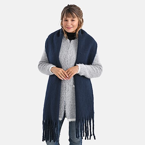 Soft Touch Large Tassle Scarf (190 x 40 cm) - Navy