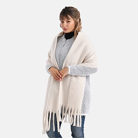 Soft Touch Large Tassle Scarf (190 x 40 cm) - Off-White