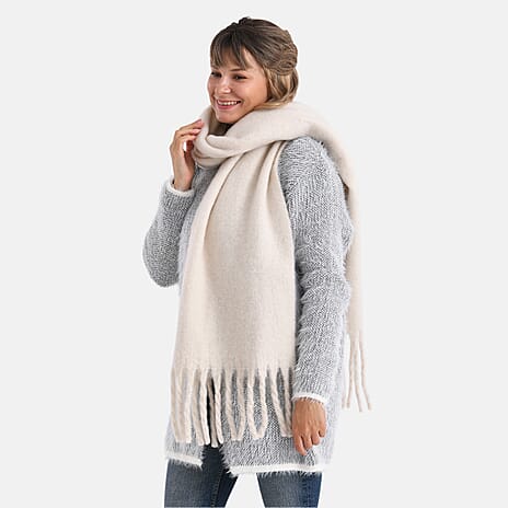 Soft Touch Large Tassle Scarf (190 x 40 cm) - Off-White
