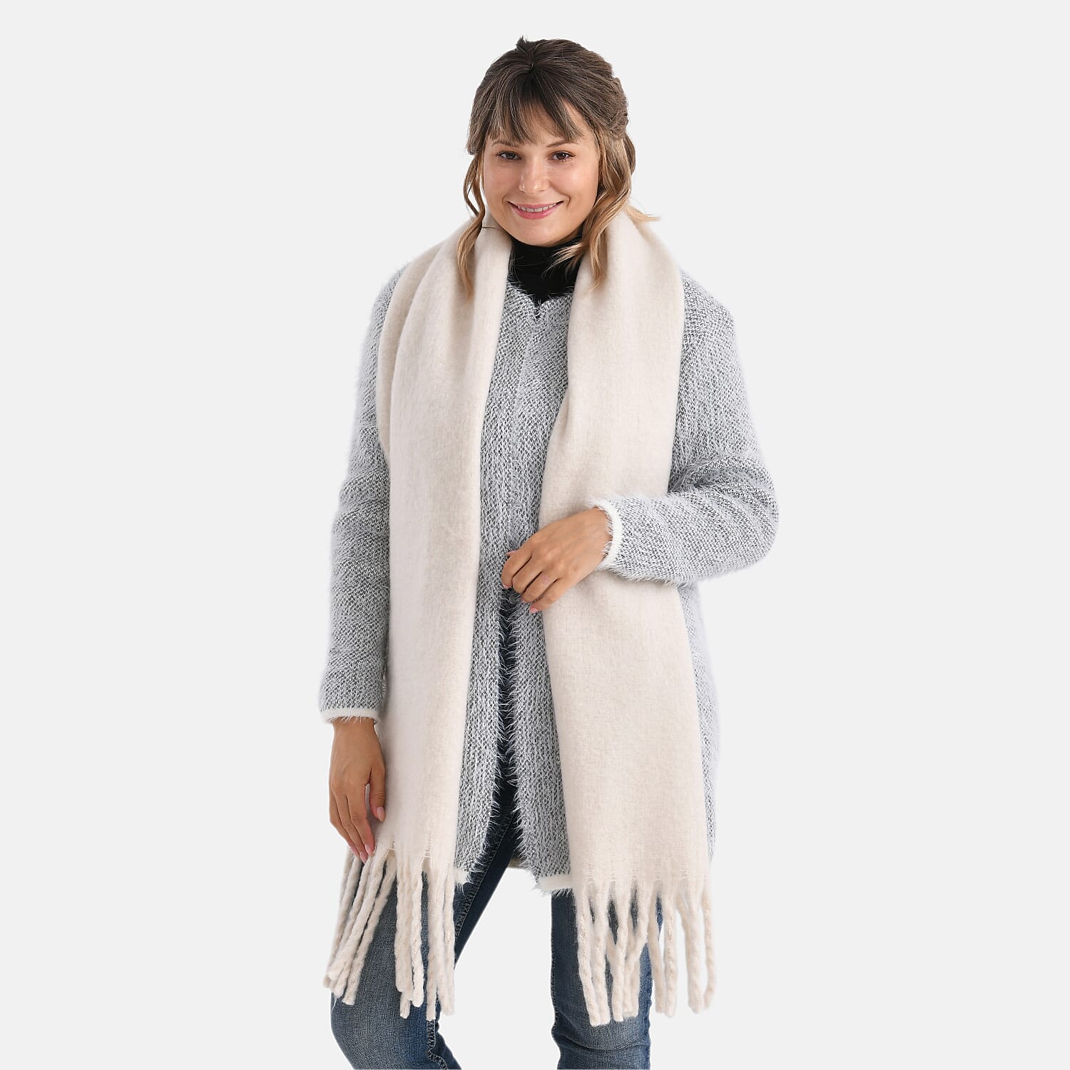 Soft Touch Large Tassle Scarf (190 x 40 cm) - Off-White