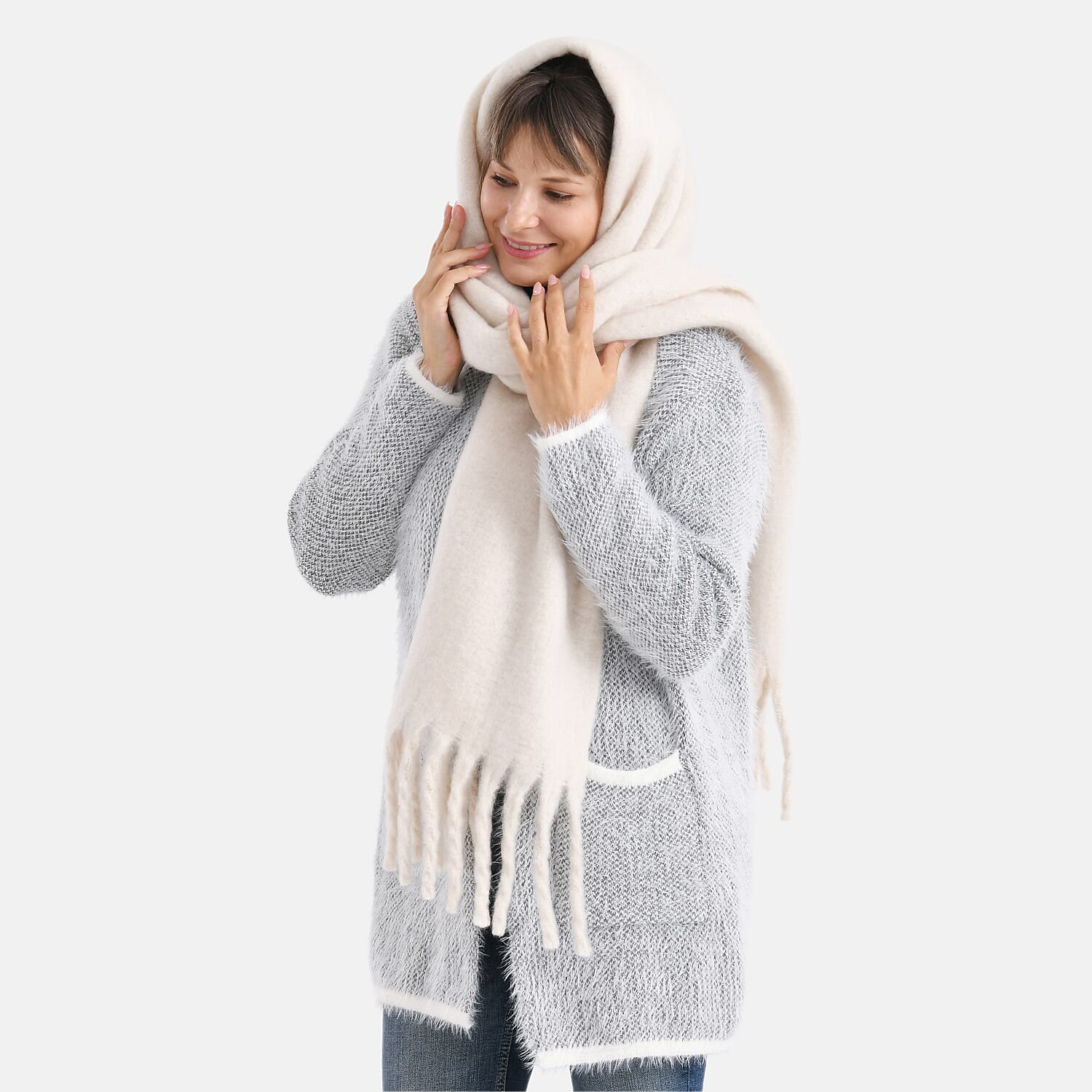 Soft Touch Large Tassle Scarf (190 x 40 cm) - Off-White