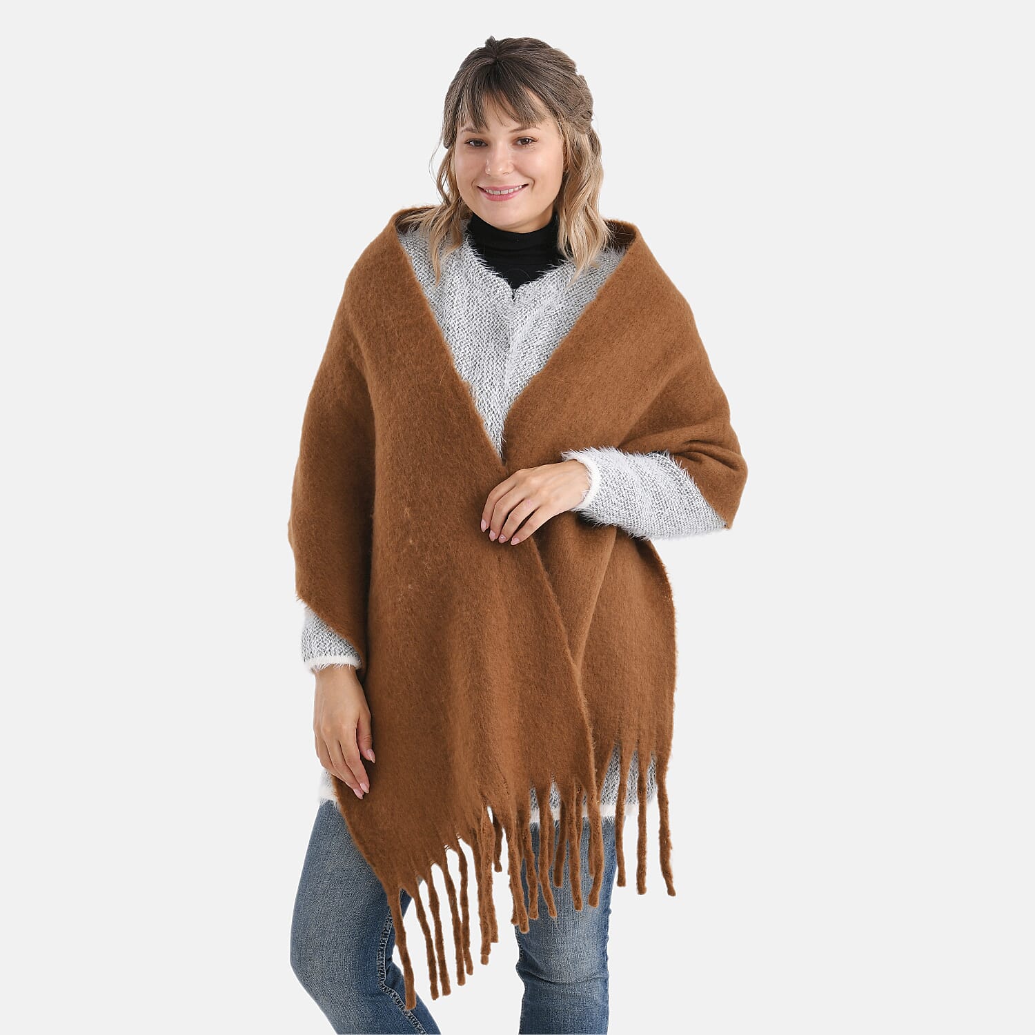 Soft Touch Large Tassle Scarf (190 x 40 cm) - Coffee