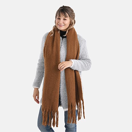 Soft Touch Large Tassle Scarf (190 x 40 cm) - Coffee