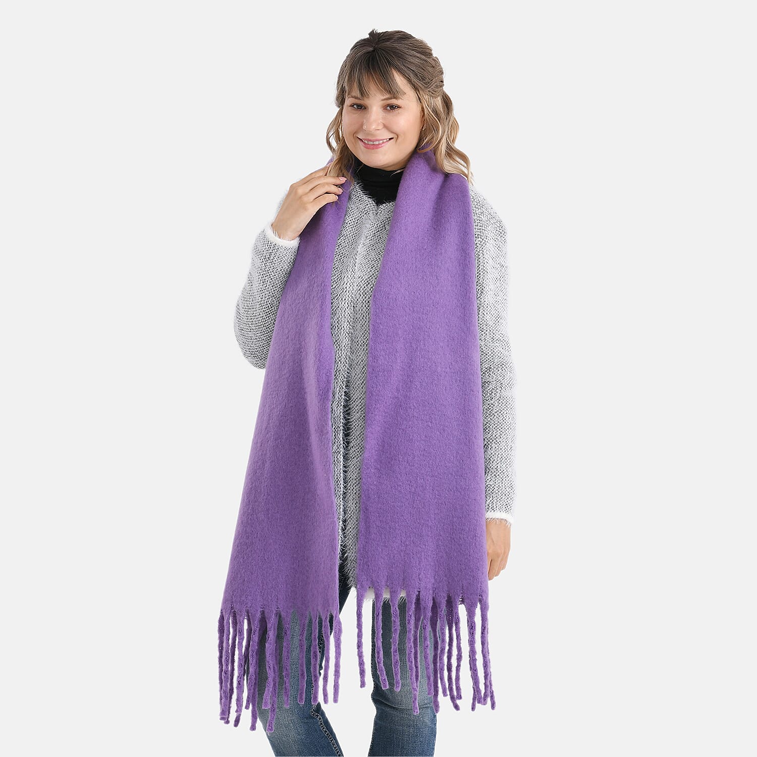 Soft Touch Large Tassle Scarf (190 x 40 cm) - Purple