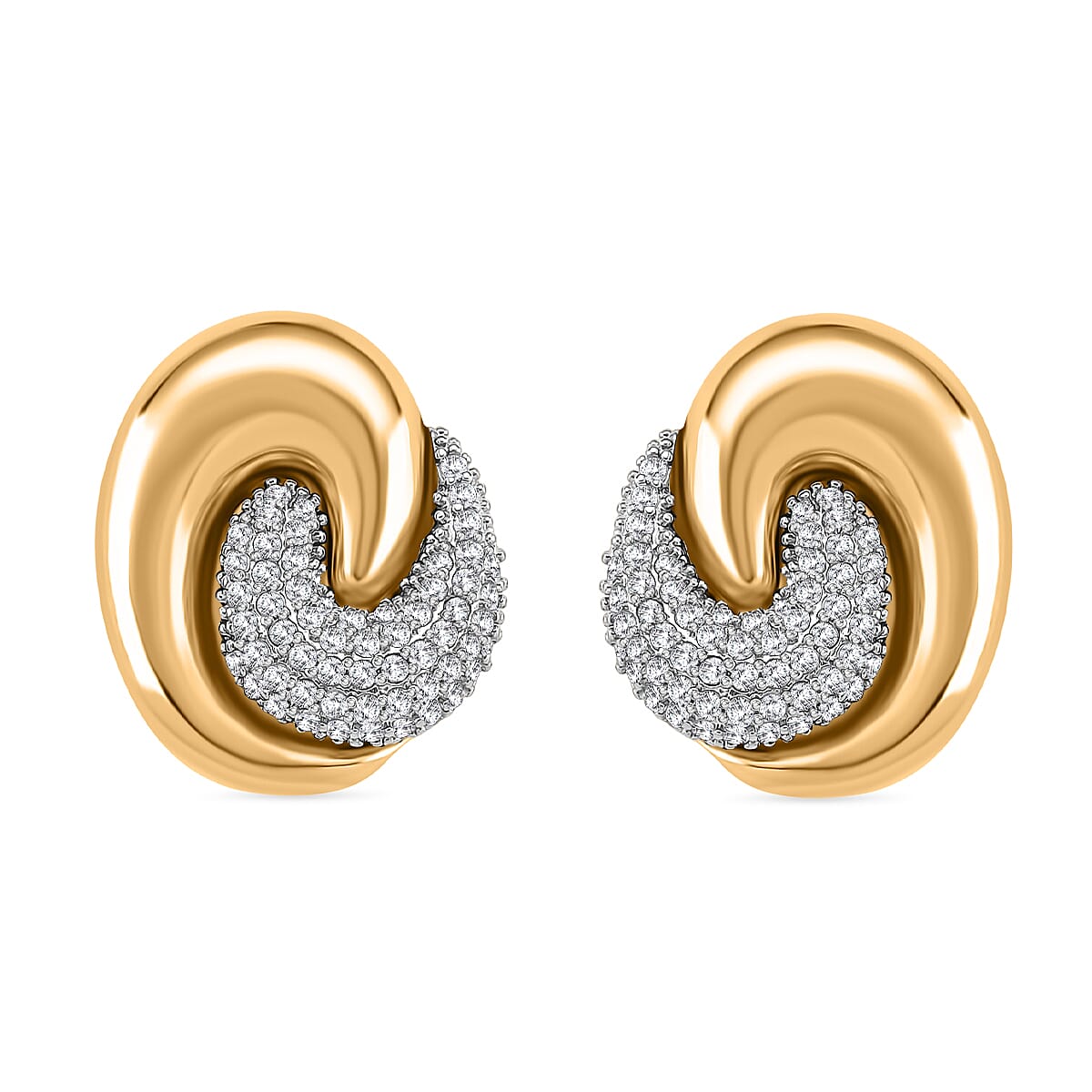 Designer Inspired- Two-Tone Swirl Stud Earring in Gold Plating