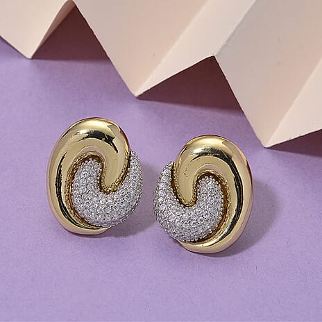 Designer Inspired- Two-Tone Swirl Stud Earring in Gold Plating