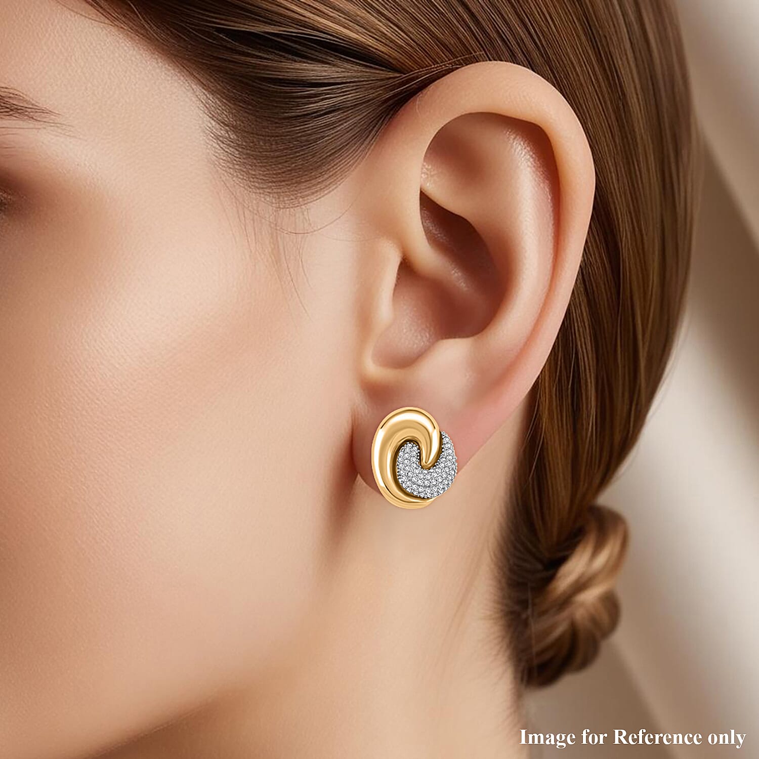 Designer Inspired- Two-Tone Swirl Stud Earring in Gold Plating