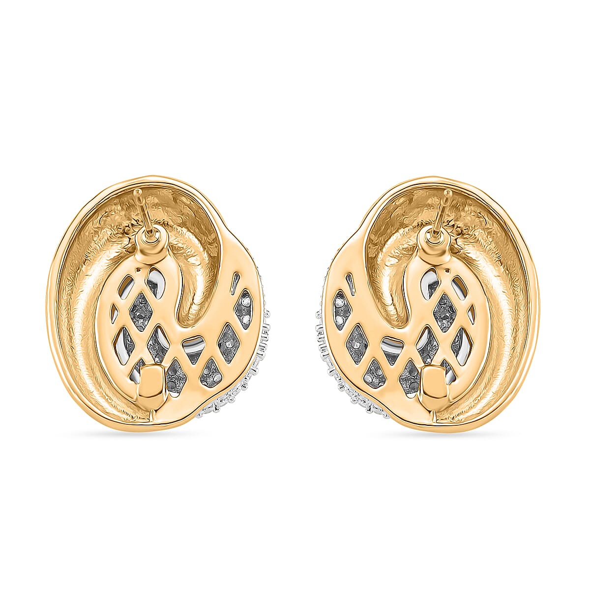 Designer Inspired- Two-Tone Swirl Stud Earring in Gold Plating