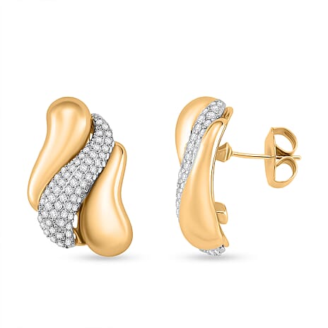 White Cubic Zirconia Two Tone Stud Push Back Earrings