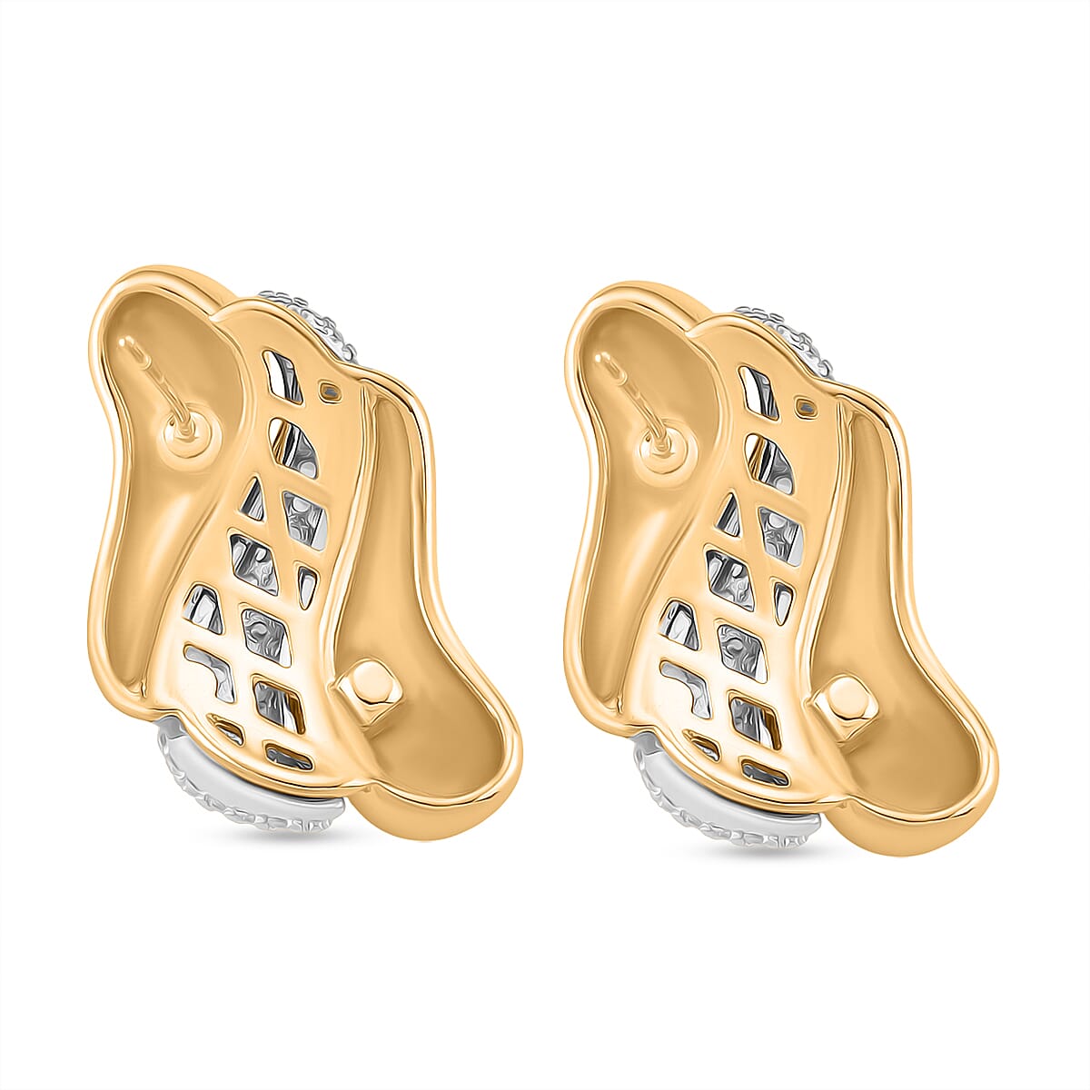 White Cubic Zirconia Two Tone Stud Push Back Earrings