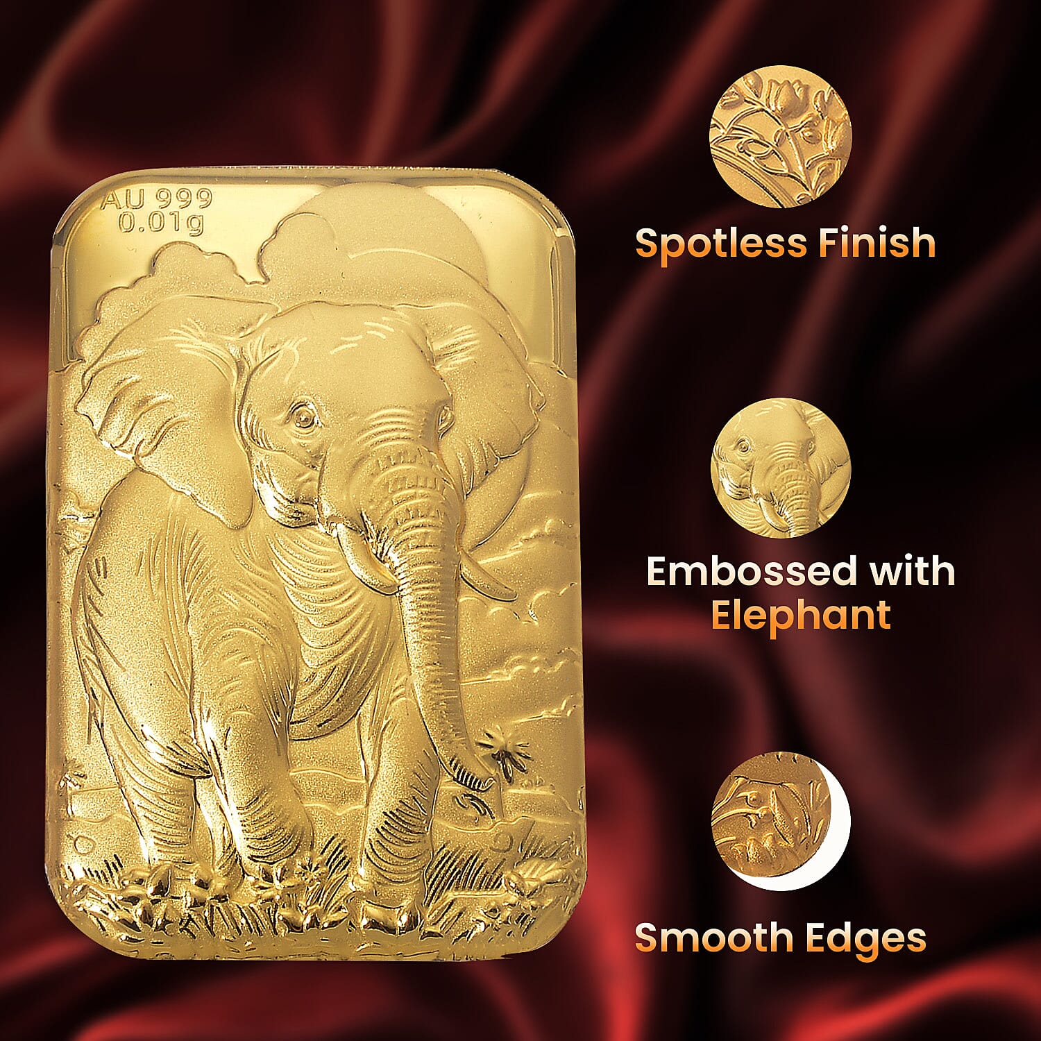 24K Yellow Gold (99.99% Purity) Elephant Embossment Gold