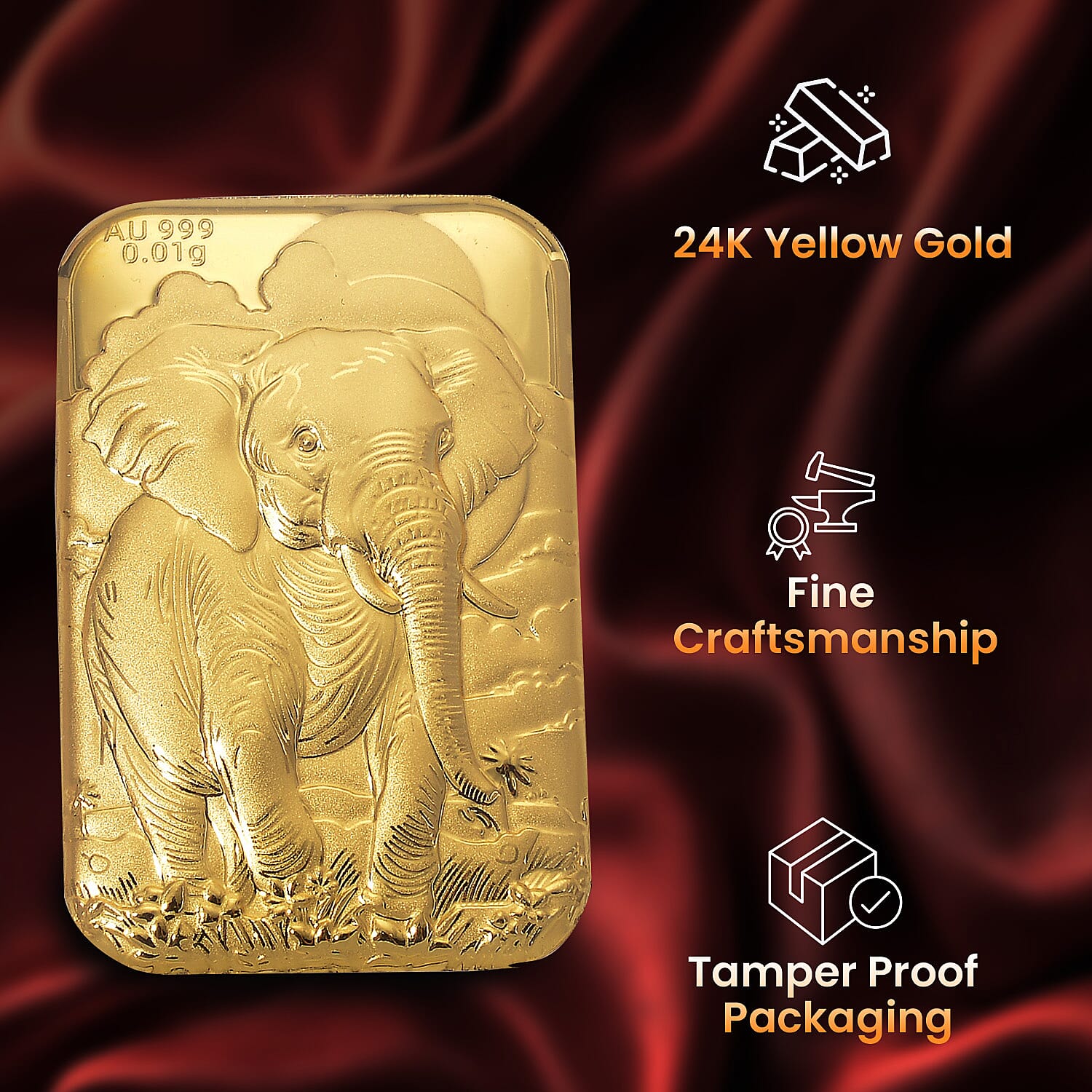 24K Yellow Gold (99.99% Purity) Elephant Embossment Gold