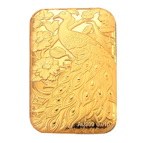 24K Yellow Gold (99.99% Purity) Peacock Embossment Gold Collectible (39.75 x 25.50 mm)