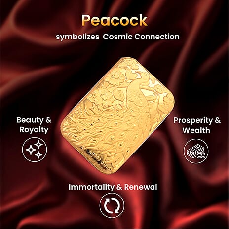 24K Yellow Gold (99.99% Purity) Peacock Embossment Gold Collectible (39.75 x 25.50 mm)