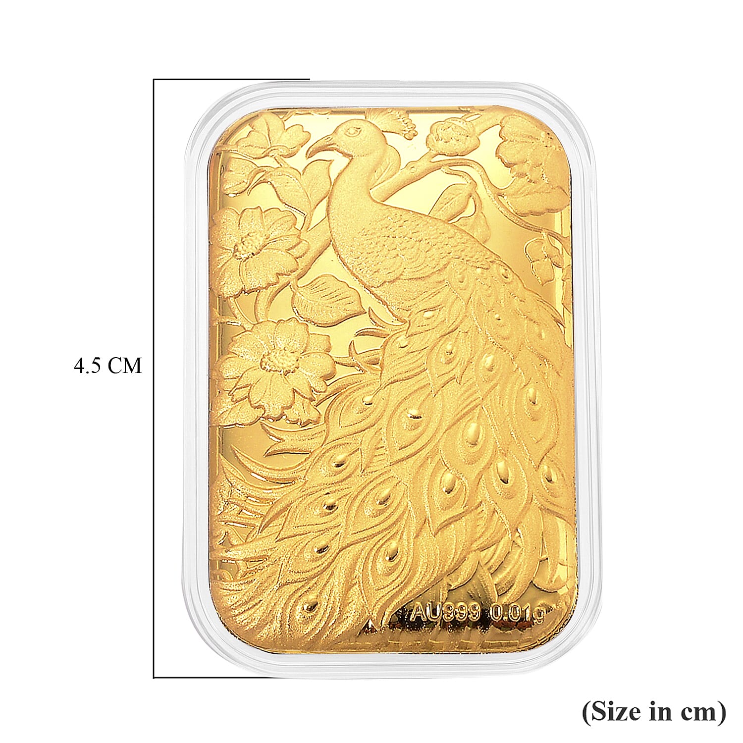 24K Yellow Gold (99.99% Purity) Peacock Embossment Gold Collectible (39.75 x 25.50 mm)