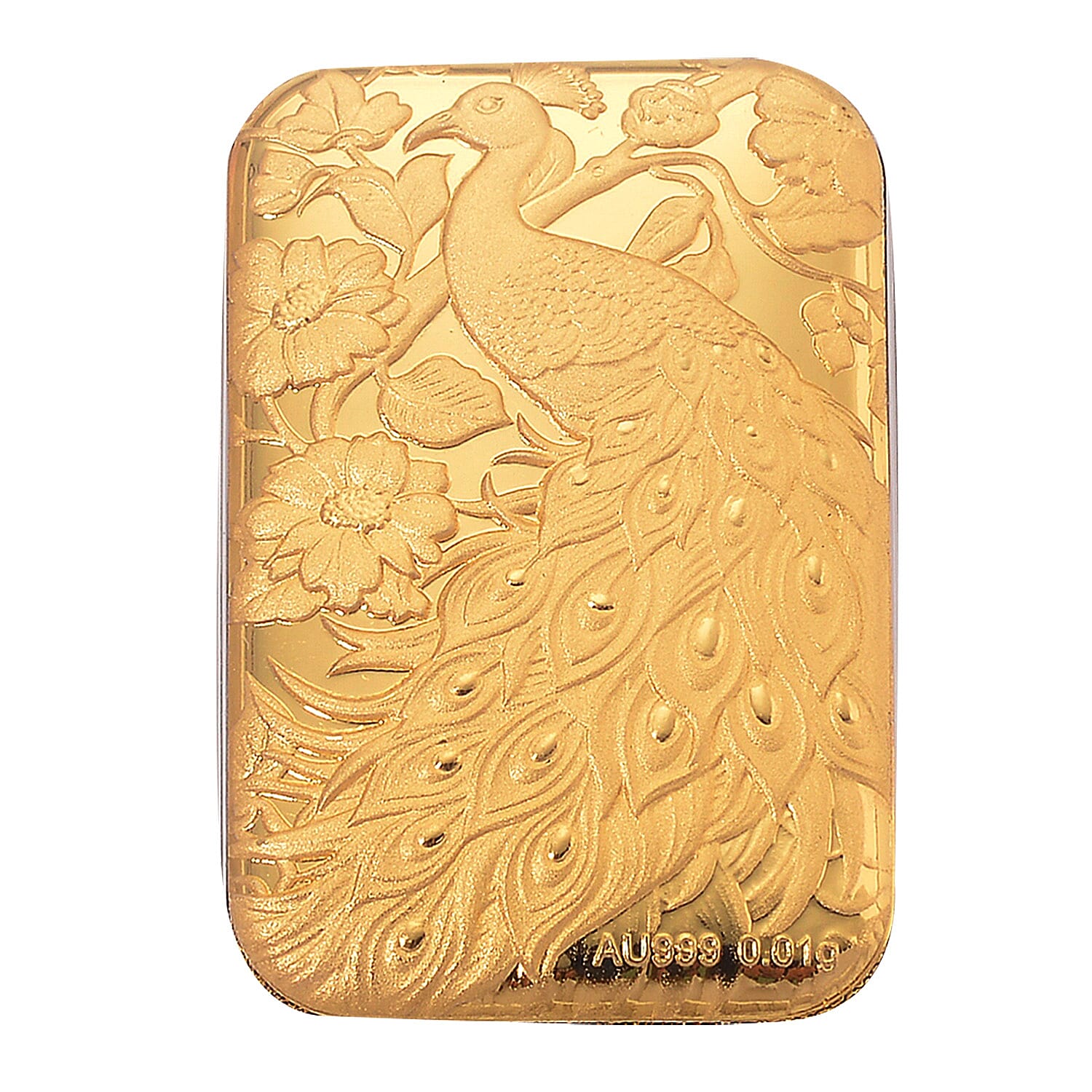 24K Yellow Gold (99.99% Purity) Peacock Embossment Gold Collectible (39.75 x 25.50 mm)