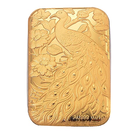 24K Yellow Gold (99.99% Purity) Peacock Embossment Gold Collectible (39.75 x 25.50 mm)