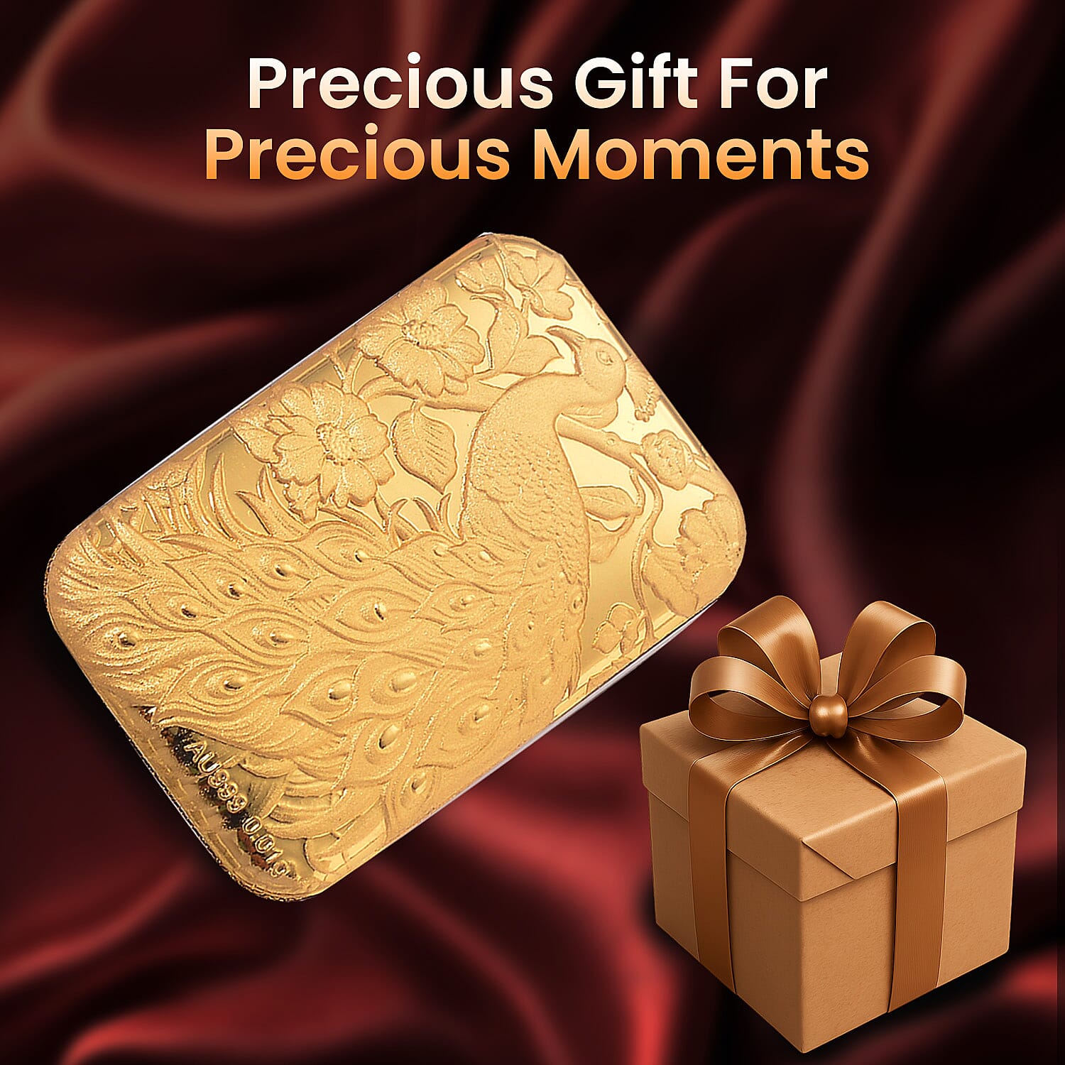 24K Yellow Gold (99.99% Purity) Peacock Embossment Gold Collectible (39.75 x 25.50 mm)