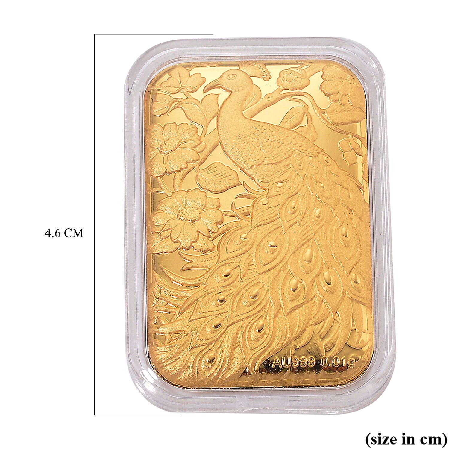 24K Yellow Gold (99.99% Purity) Peacock Embossment Gold Collectible (39.75 x 25.50 mm)