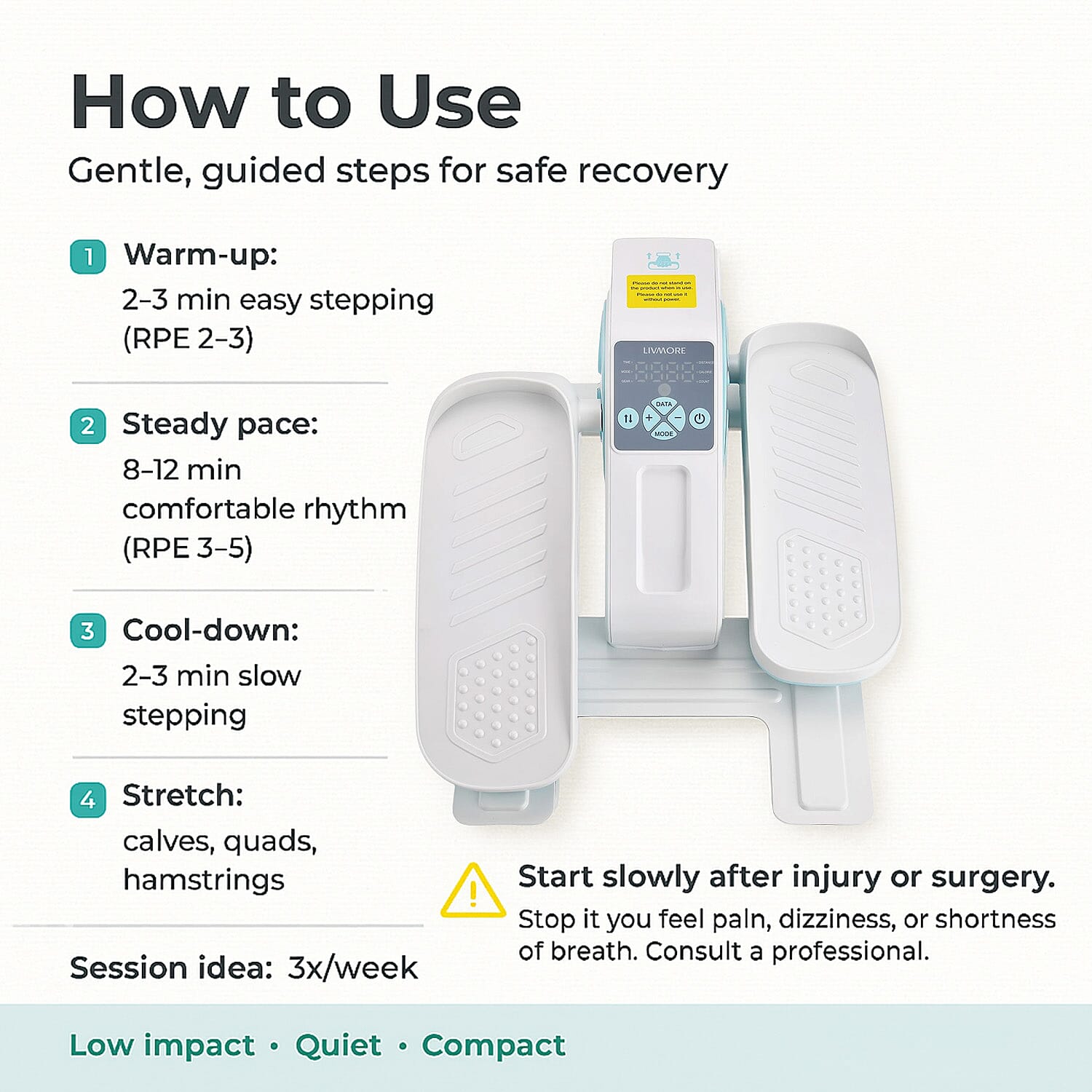LIVEMORE Electric Stepper with LCD Display & Remote - White