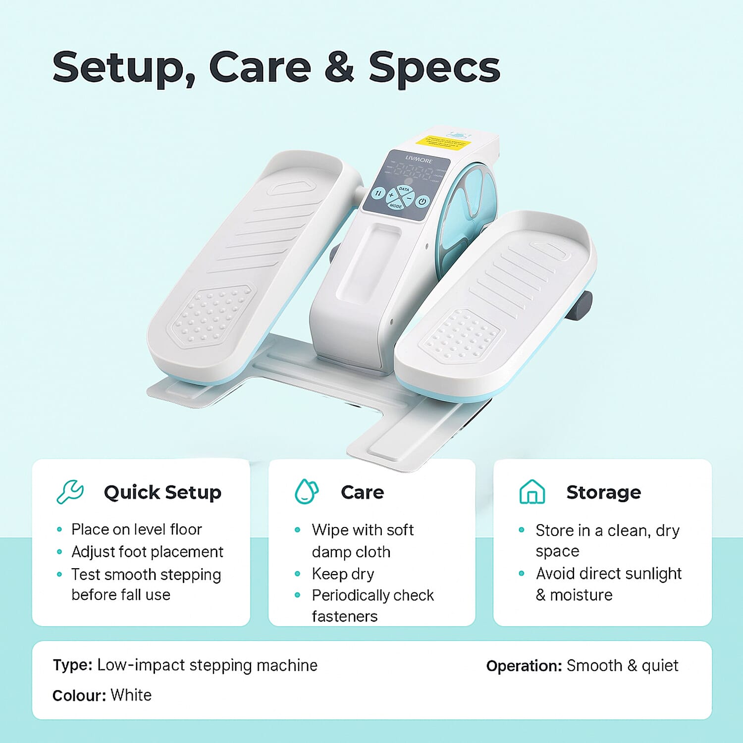 LIVEMORE Electric Stepper with LCD Display & Remote - White