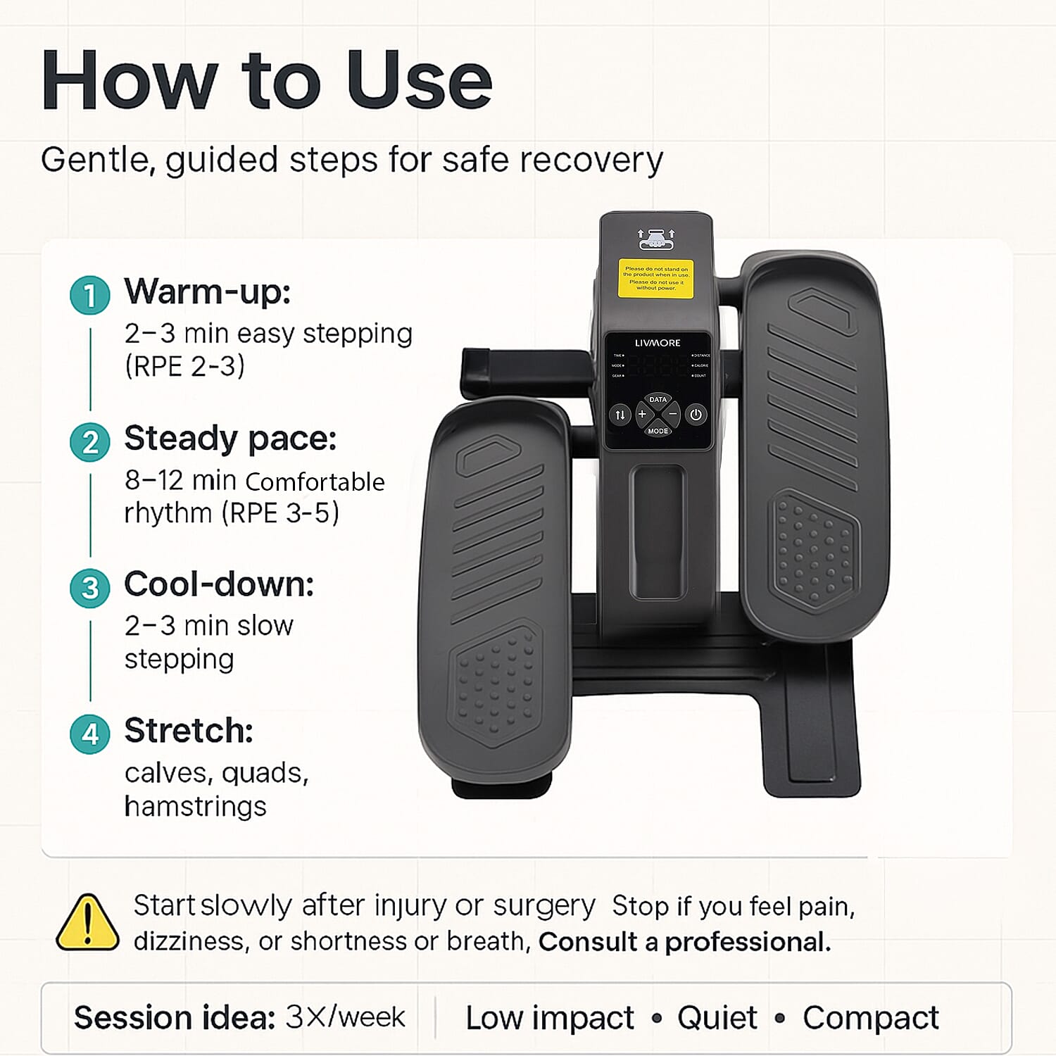 LIVEMORE Electric Stepper with LCD Display & Remote - Black