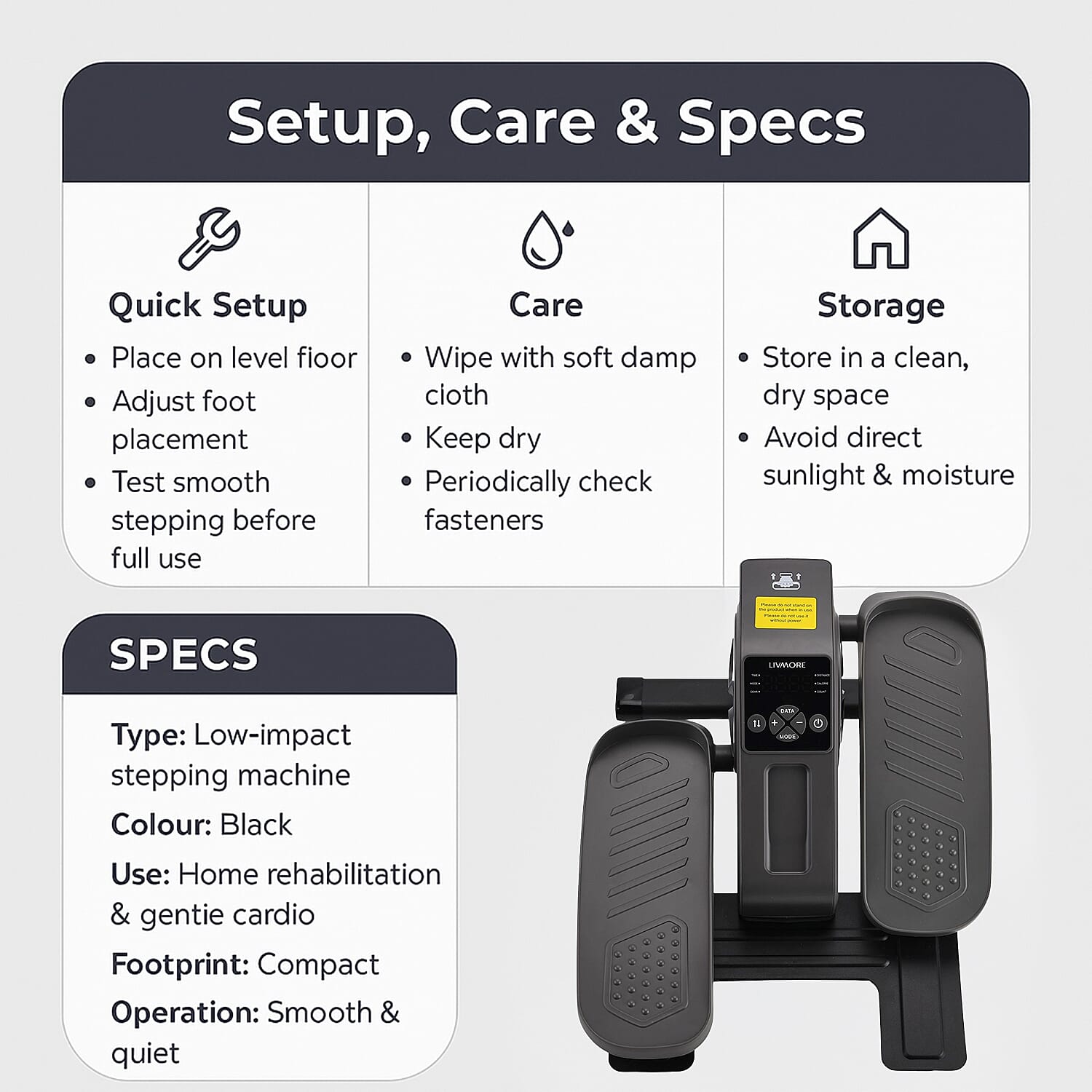 LIVEMORE Electric Stepper with LCD Display & Remote - Black