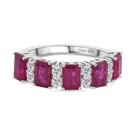 D'Joy African Ruby & Zircon Ring in Rhodium Overlay Sterling Silver 5.31 Ct