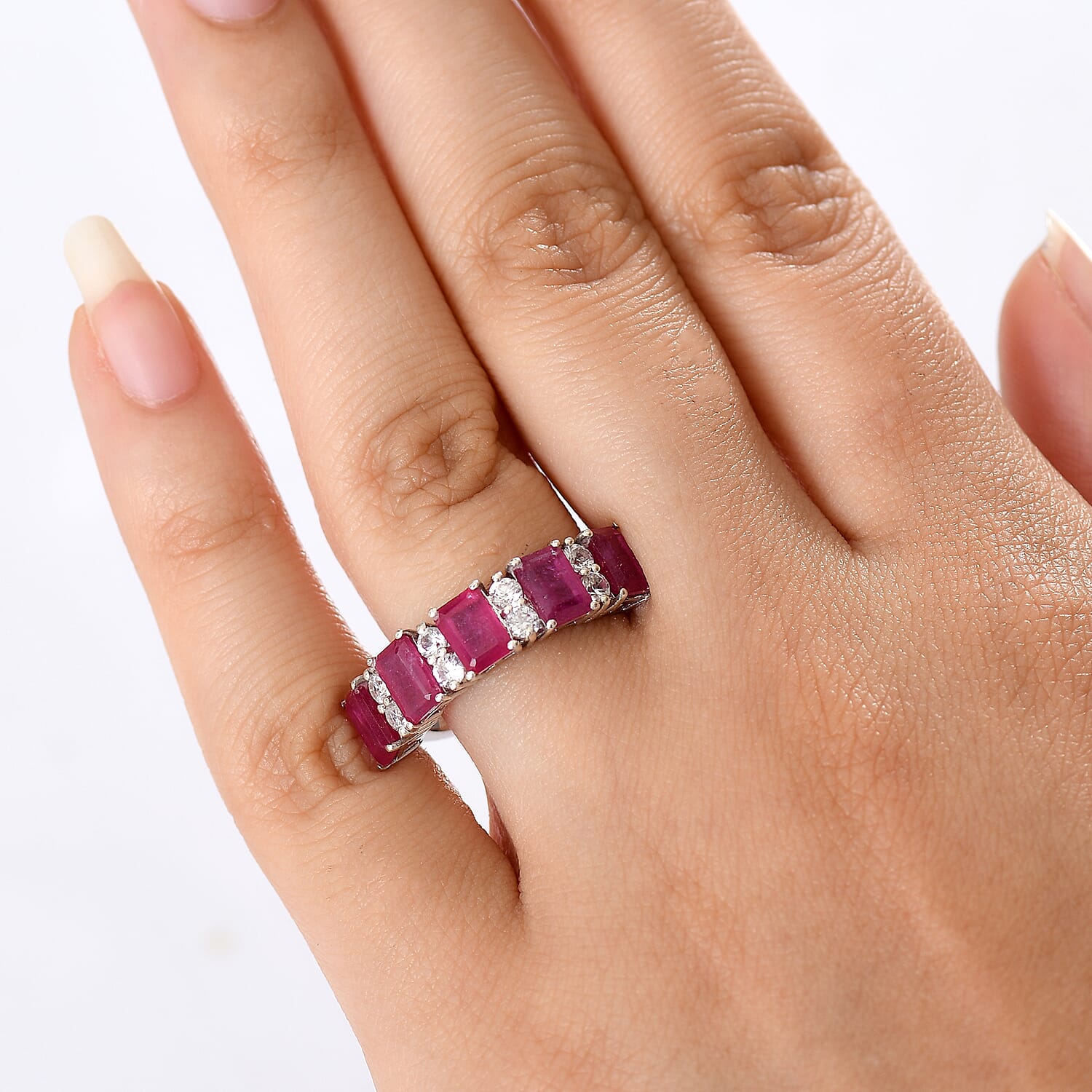 D'Joy African Ruby & Zircon Ring in Rhodium Overlay Sterling Silver 5.31 Ct