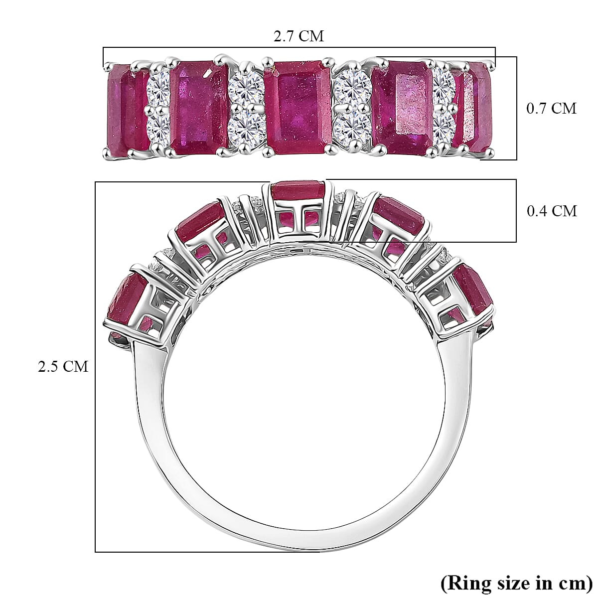 D'Joy African Ruby & Zircon Ring in Rhodium Overlay Sterling Silver 5.31 Ct