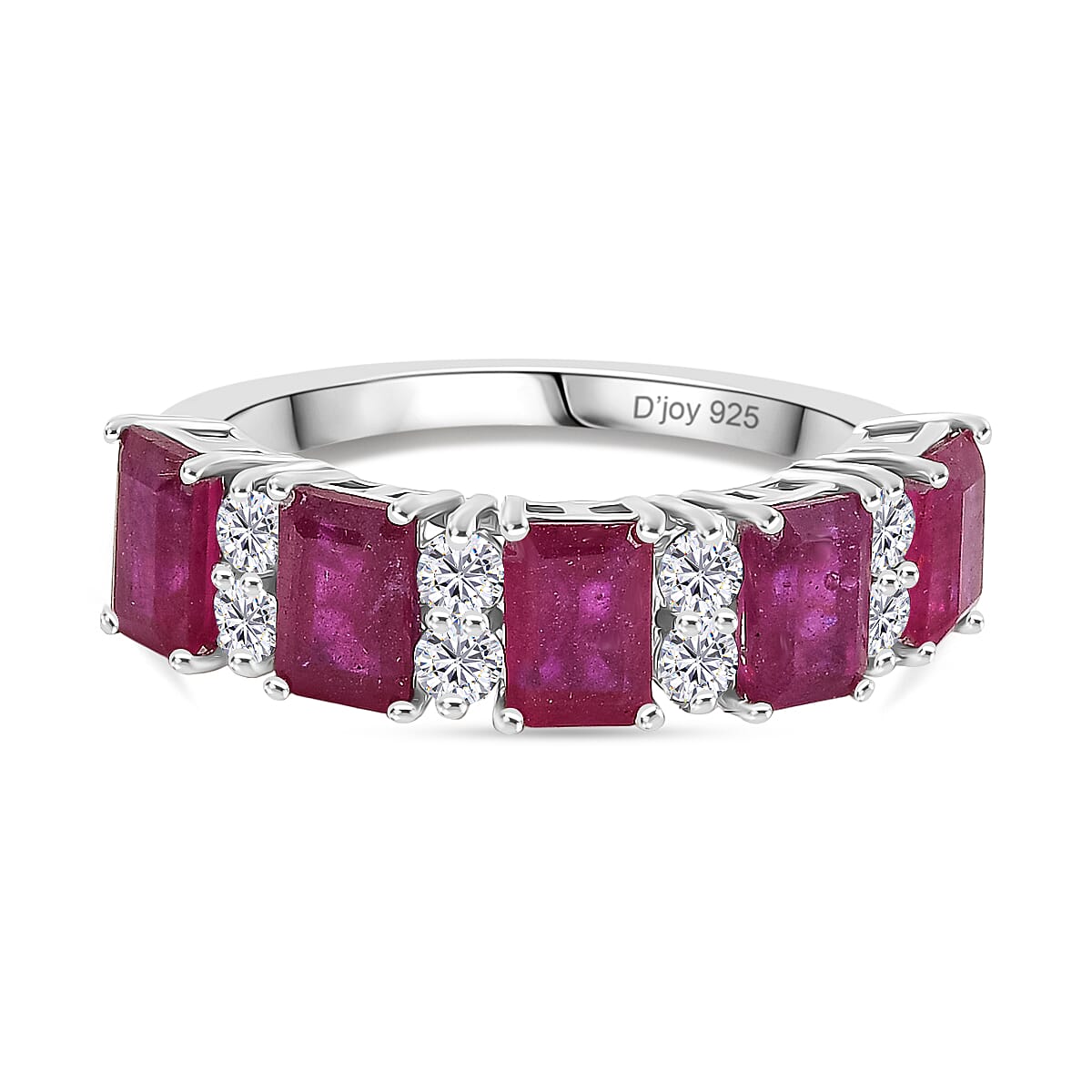 African Ruby, Zircon 5-Stone Ring in Rhodium Overlay Sterling Silver 5.31 Ct.
