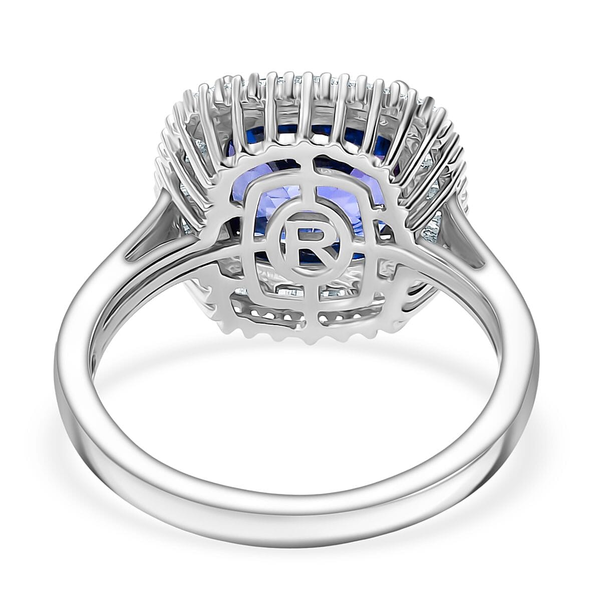 Rhapsody 950 Platinum AAAA Tanzanite & VS-E-F White Diamond Cushion Cut Halo Ring 5.03 Ct, Platinum Wt. 6.70 Gms