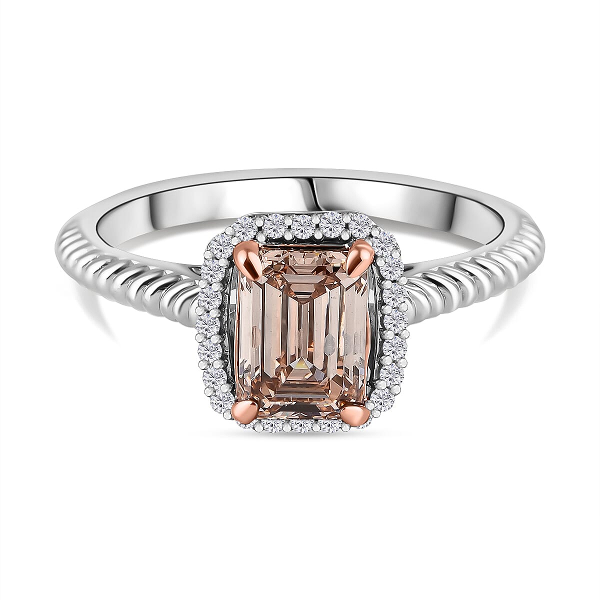 Luxuriant 14K W Gold VS Lab Grown Pink Diamond, Lab Grown Diamond VS Ring, Gold Wt.3.26 Gms  1.100  Ct.