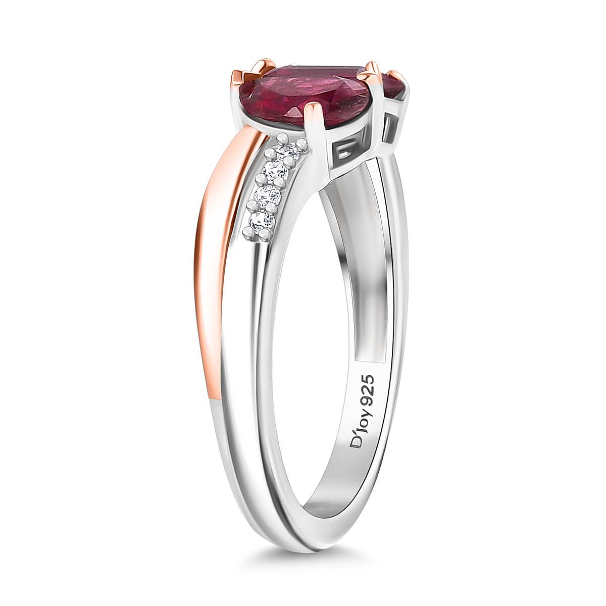 Djoy Orissa Rhodolite Garnet & White Zircon Ring in Rose Gold & Platinum Plating Sterling Silver 1.70 Ct.