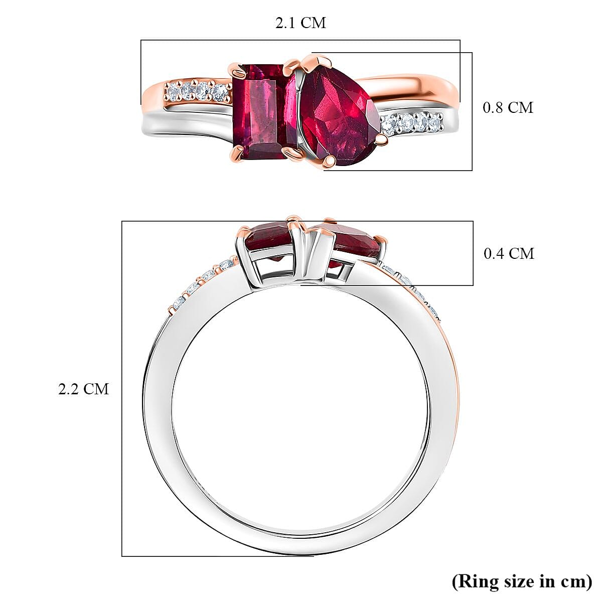 Djoy Orissa Rhodolite Garnet & White Zircon Ring in Rose Gold & Platinum Plating Sterling Silver 1.70 Ct.