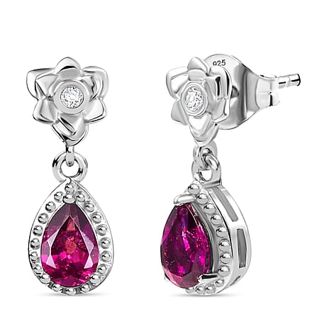 Djoy Orissa Rhodolite Garnet & White Zircon Stud Push Post Earring in Rhodium Overlay Sterling Silver 1.15 Ct.