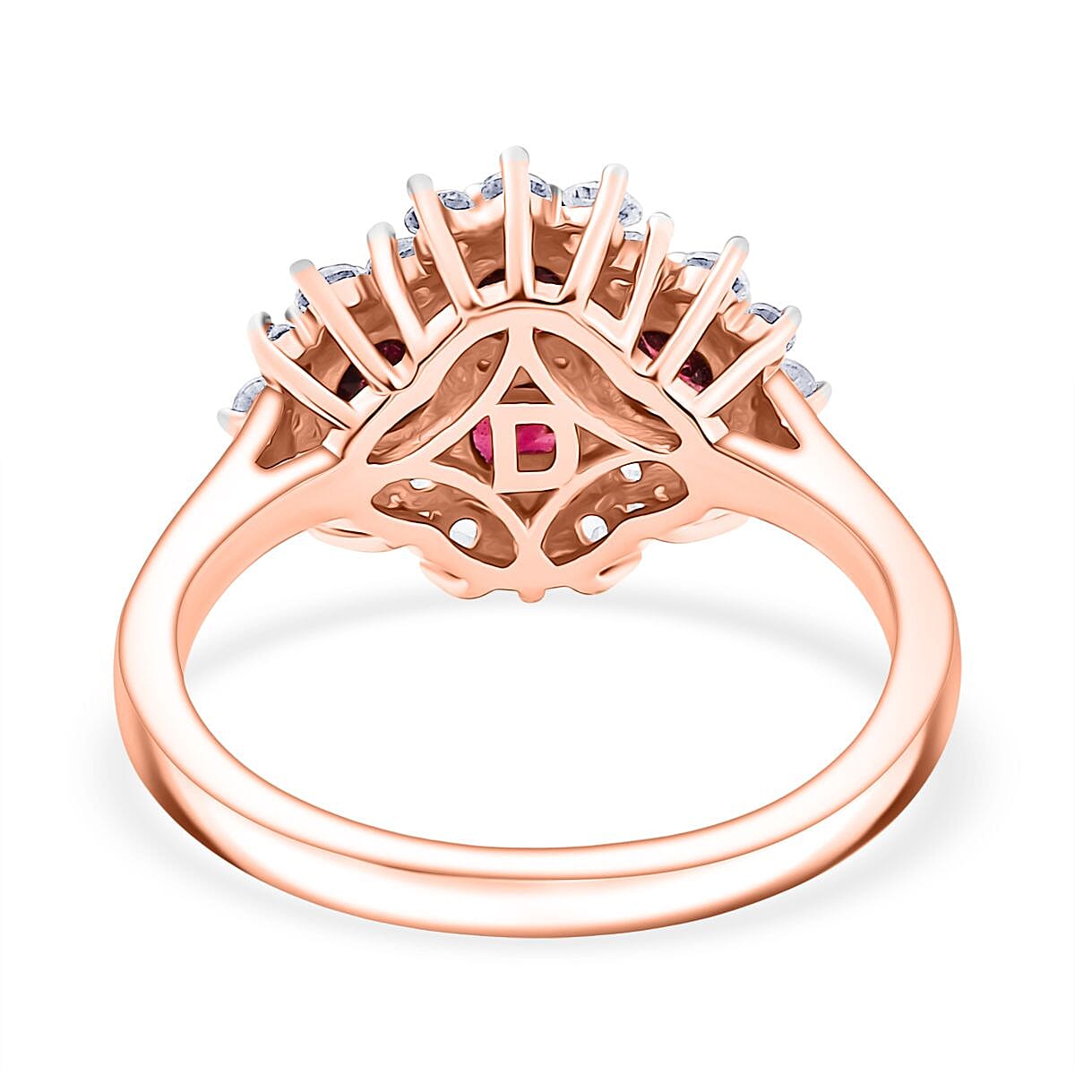 Djoy Rhodolite Garnet & White Zircon Ring in 18K Rose Gold Plating Sterling Silver 1.94 Ct.
